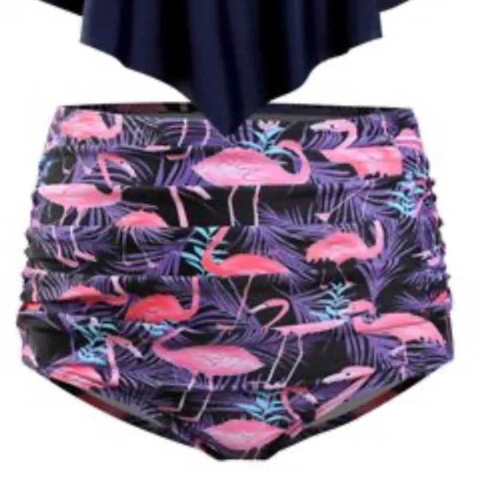 Two Piece Bikini Set Flamingo’s Modest Swimsuit Tummy Control Padded NWT Size M